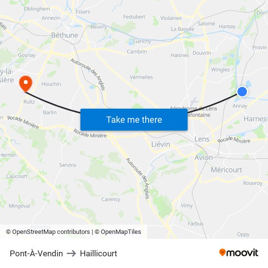 Pont-À-Vendin to Haillicourt map
