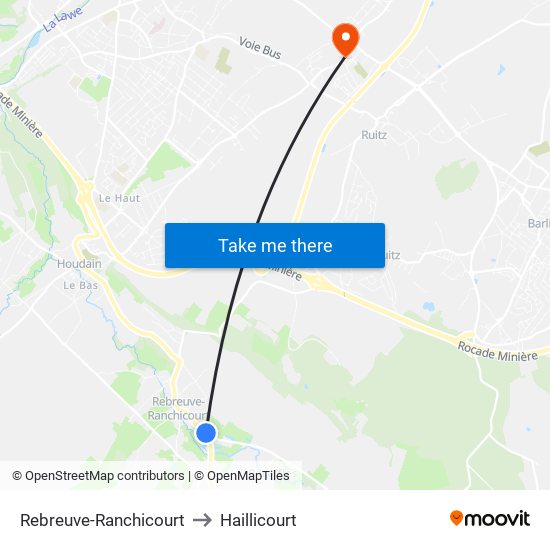 Rebreuve-Ranchicourt to Haillicourt map