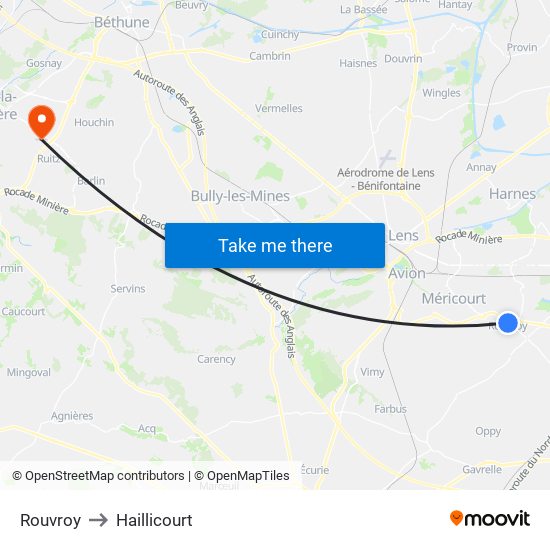 Rouvroy to Haillicourt map