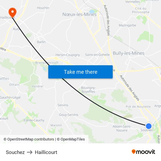Souchez to Haillicourt map