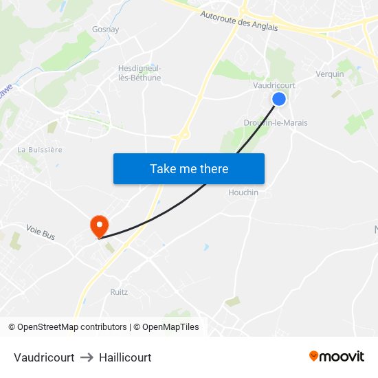 Vaudricourt to Haillicourt map