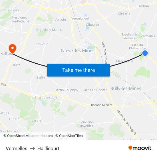 Vermelles to Haillicourt map