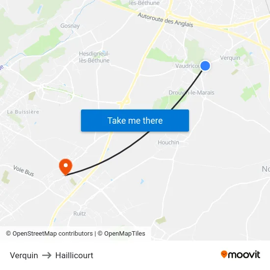 Verquin to Haillicourt map