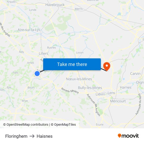 Floringhem to Haisnes map