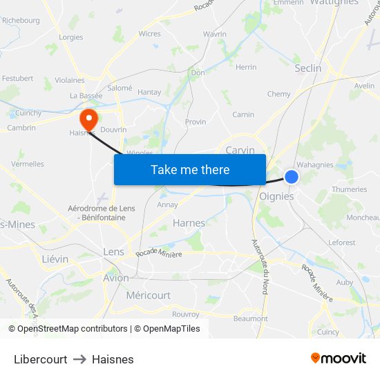 Libercourt to Haisnes map