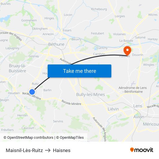 Maisnil-Lès-Ruitz to Haisnes map