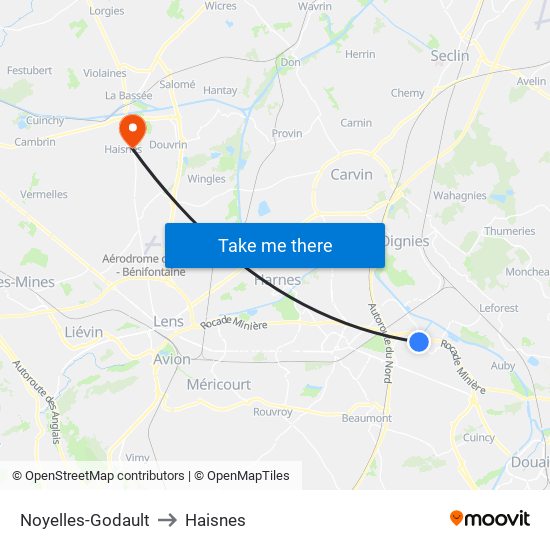 Noyelles-Godault to Haisnes map