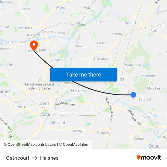 Ostricourt to Haisnes map