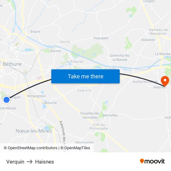 Verquin to Haisnes map