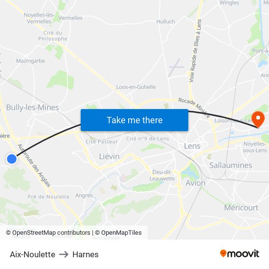 Aix-Noulette to Harnes map