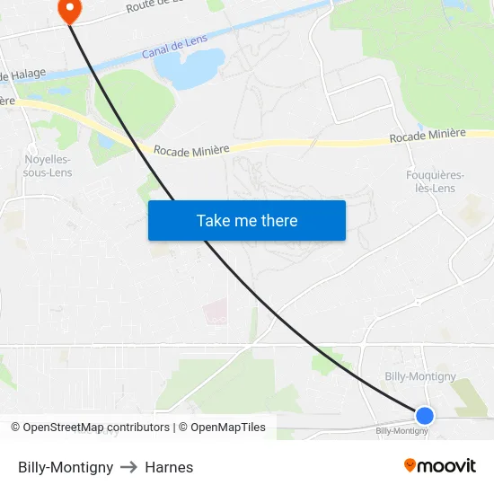 Billy-Montigny to Harnes map