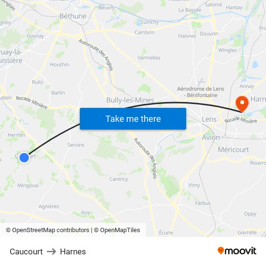 Caucourt to Harnes map