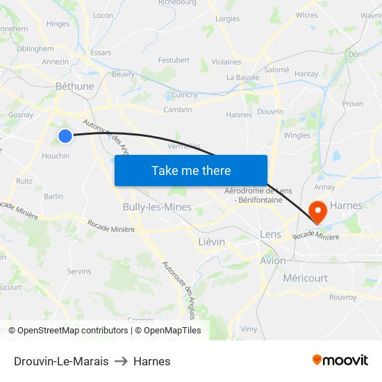 Drouvin-Le-Marais to Harnes map