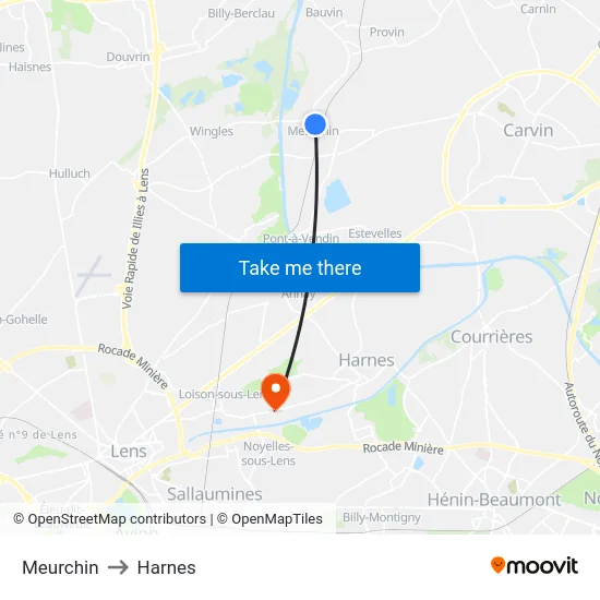 Meurchin to Harnes map