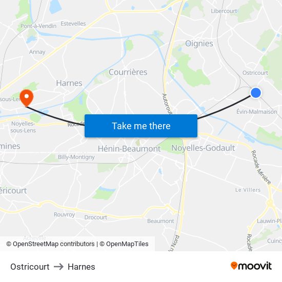 Ostricourt to Harnes map