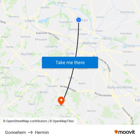 Gonnehem to Hermin map