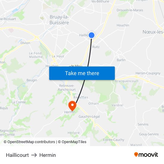 Haillicourt to Hermin map