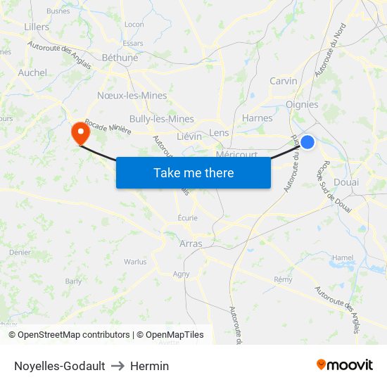 Noyelles-Godault to Hermin map