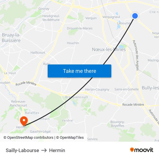 Sailly-Labourse to Hermin map