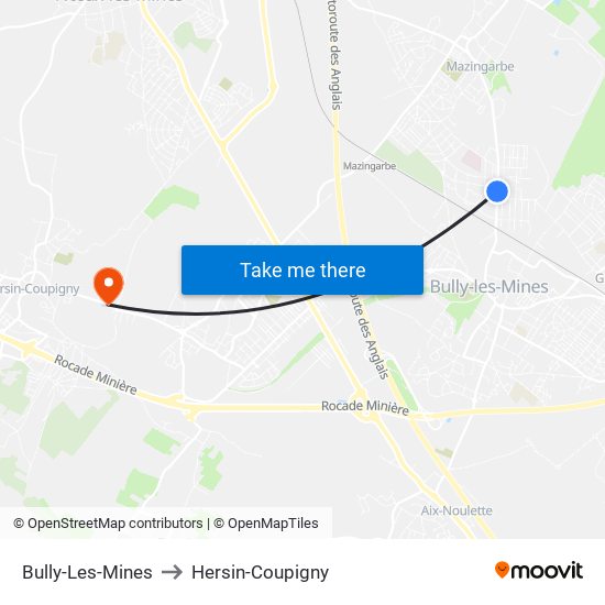 Bully-Les-Mines to Hersin-Coupigny map