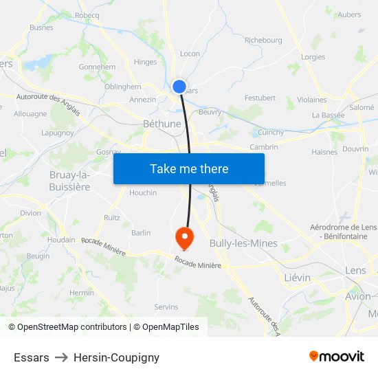 Essars to Hersin-Coupigny map