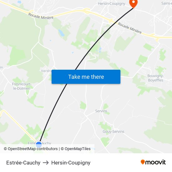 Estrée-Cauchy to Hersin-Coupigny map