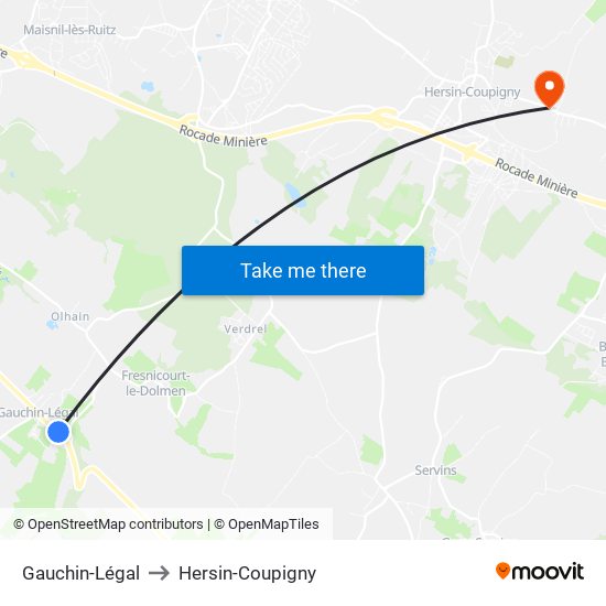 Gauchin-Légal to Hersin-Coupigny map