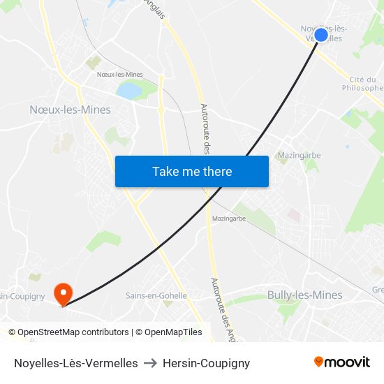 Noyelles-Lès-Vermelles to Hersin-Coupigny map