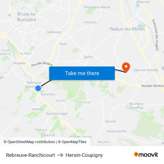 Rebreuve-Ranchicourt to Hersin-Coupigny map