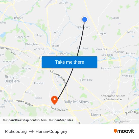 Richebourg to Hersin-Coupigny map
