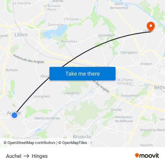 Auchel to Hinges map