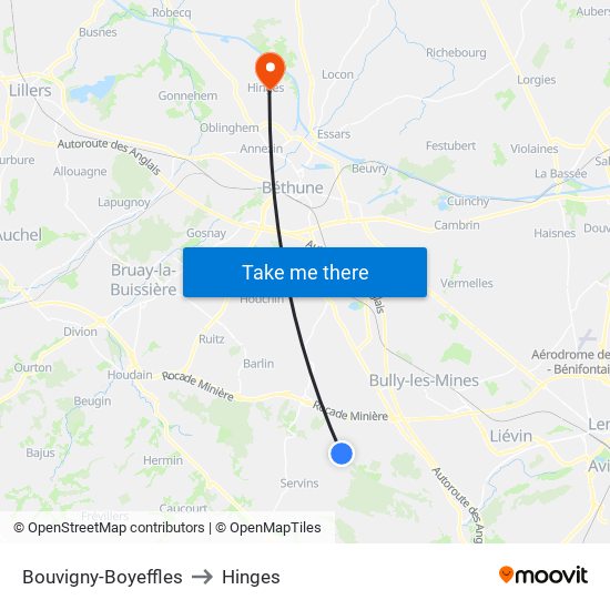 Bouvigny-Boyeffles to Hinges map