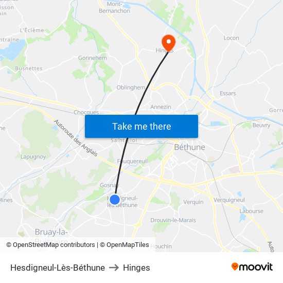 Hesdigneul-Lès-Béthune to Hinges map