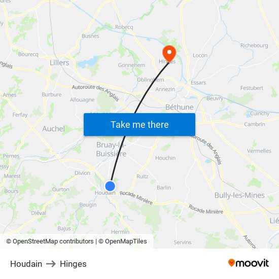 Houdain to Hinges map