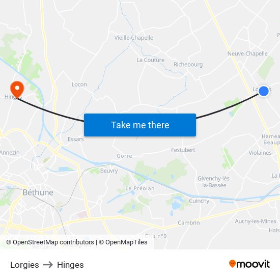 Lorgies to Hinges map