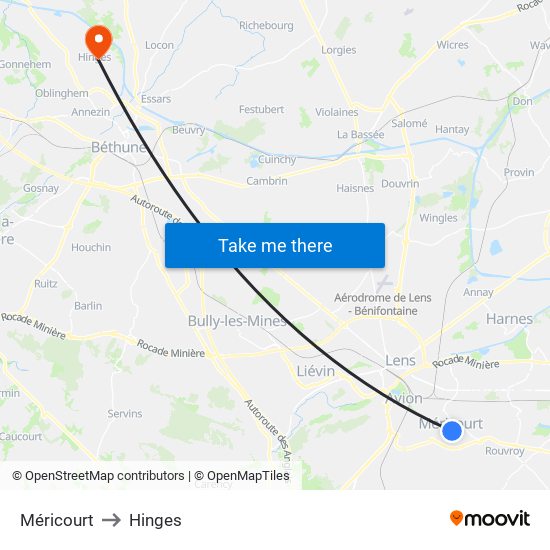Méricourt to Hinges map