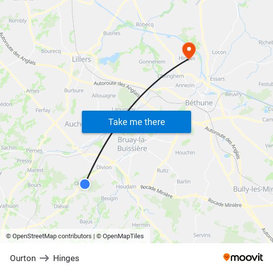 Ourton to Hinges map