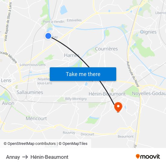 Annay to Hénin-Beaumont map