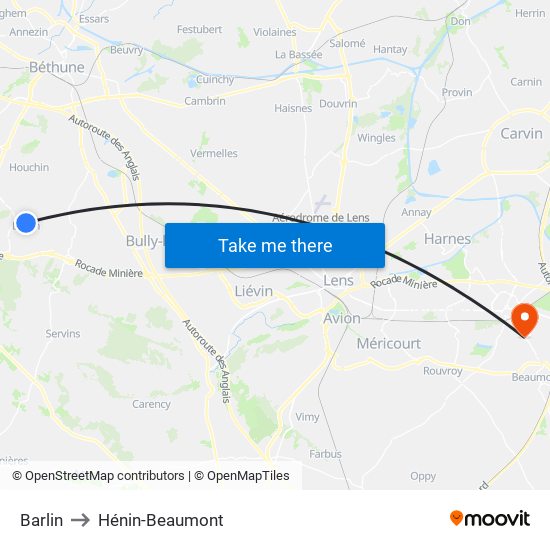 Barlin to Hénin-Beaumont map