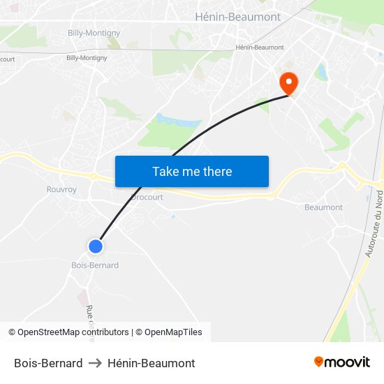 Bois-Bernard to Hénin-Beaumont map