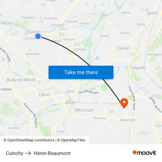 Cuinchy to Hénin-Beaumont map