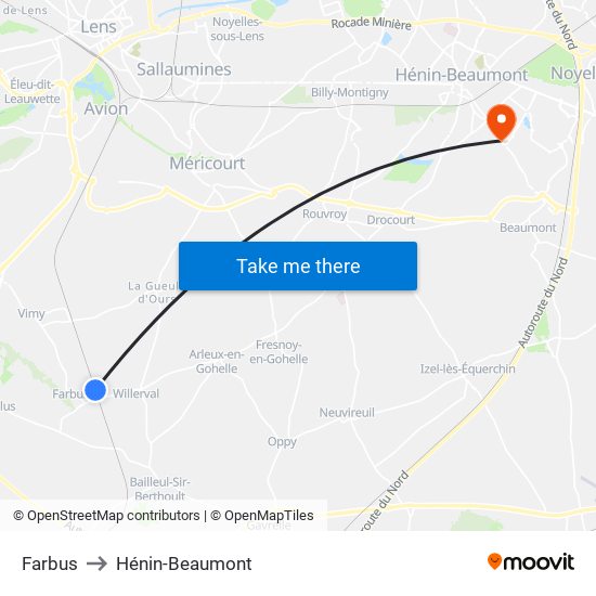 Farbus to Hénin-Beaumont map