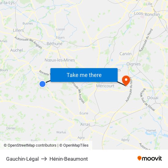 Gauchin-Légal to Hénin-Beaumont map
