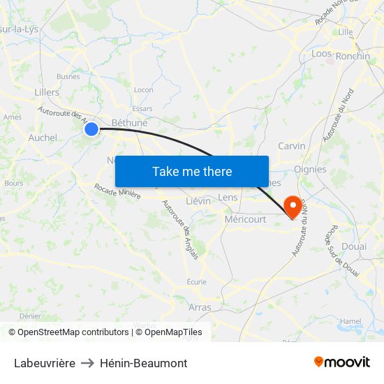 Labeuvrière to Hénin-Beaumont map