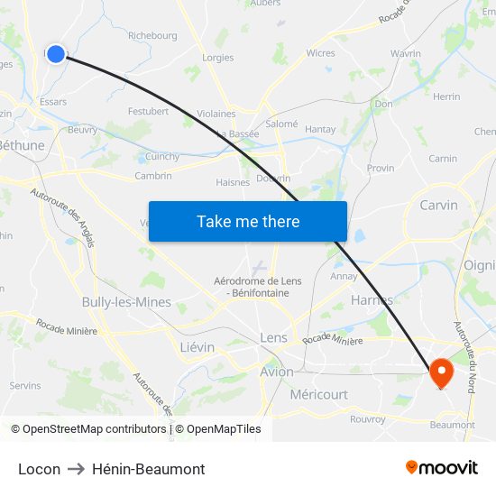 Locon to Hénin-Beaumont map