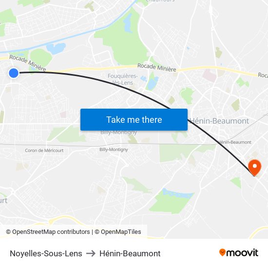 Noyelles-Sous-Lens to Hénin-Beaumont map