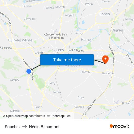 Souchez to Hénin-Beaumont map