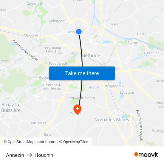 Annezin to Houchin map