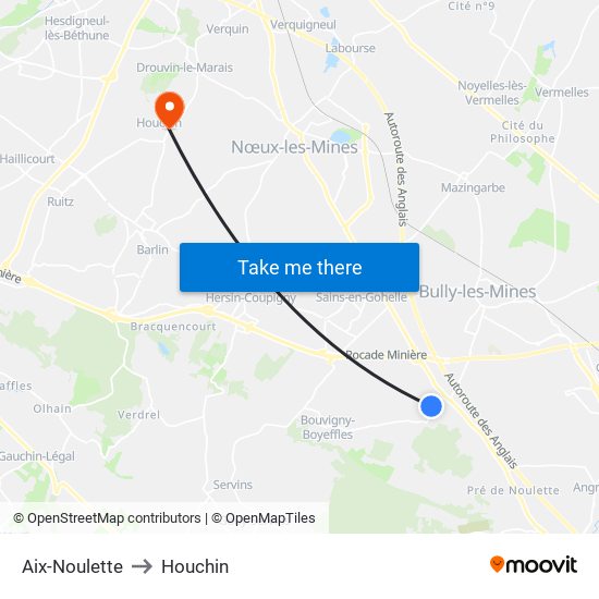 Aix-Noulette to Houchin map