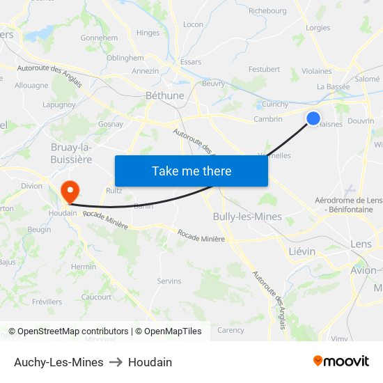 Auchy-Les-Mines to Houdain map